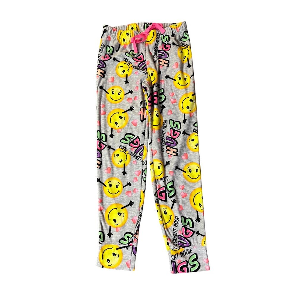 Justice Girls 10 Sleep Pants Jogger Smiley Face Emoji Hugs Current Mood - Picture 3 of 13